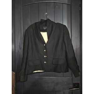 Women's Black Textured Blazer Jacket Button Front Collarless